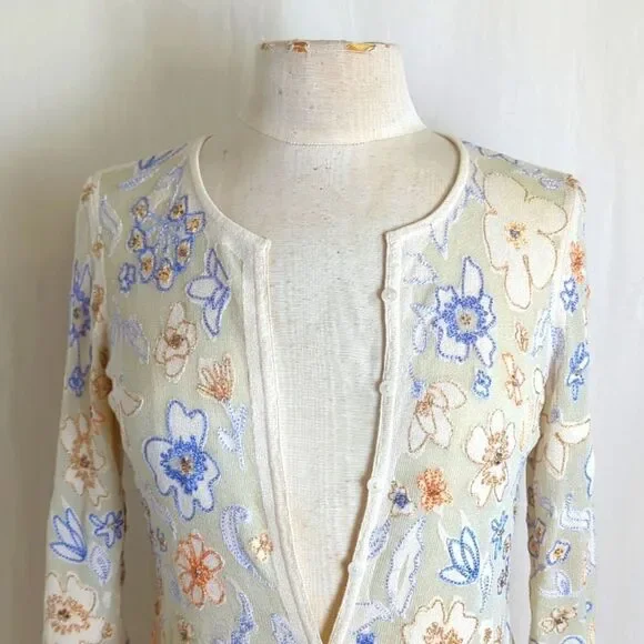 Sigrid Olsen Tan Cardigan Sweater with Metallic Accents Size Small - Picture 4 of 10